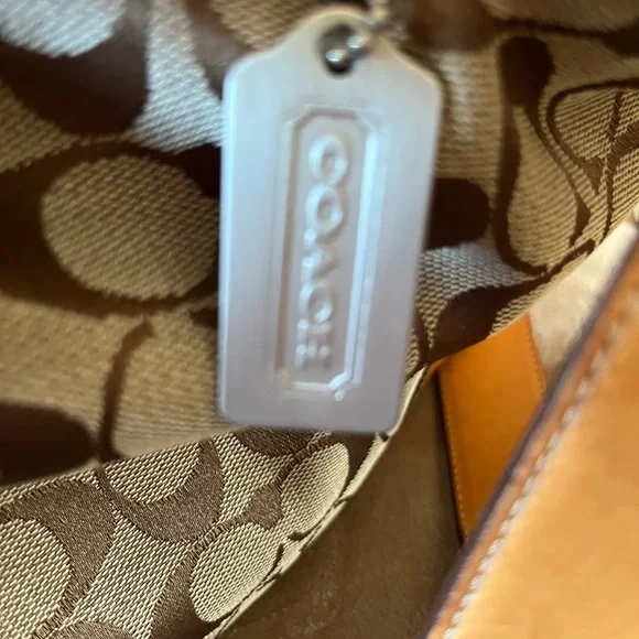 Coach Brown and Tan Signature Tote Bag, Vintage leather strap and bottom. - Picture 4 of 7
